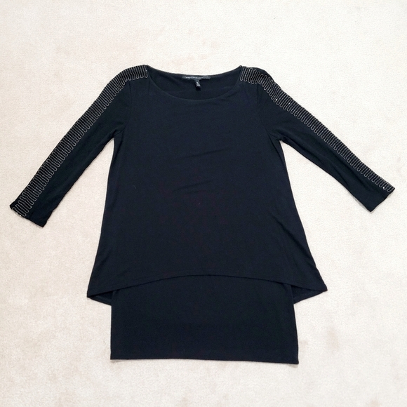 White House Black Market Black Tunic Top Beaded Detail Sleeves Women's Size XS - Picture 5 of 9